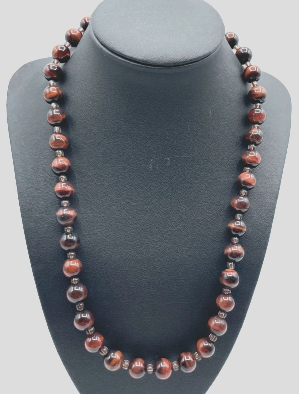 Vintage 53 cm lange rotes Tigerauge Ochsenauge Kugelkette fortlaufend Ø 10 mm1