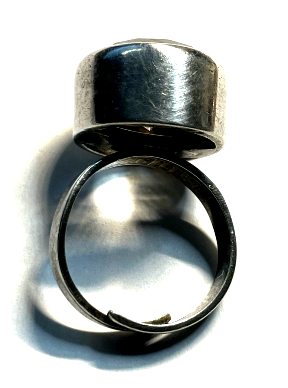 Modernist BeH Bengt Hallberg Schweden 925 Silber Ring Bergkristall offene Schien1