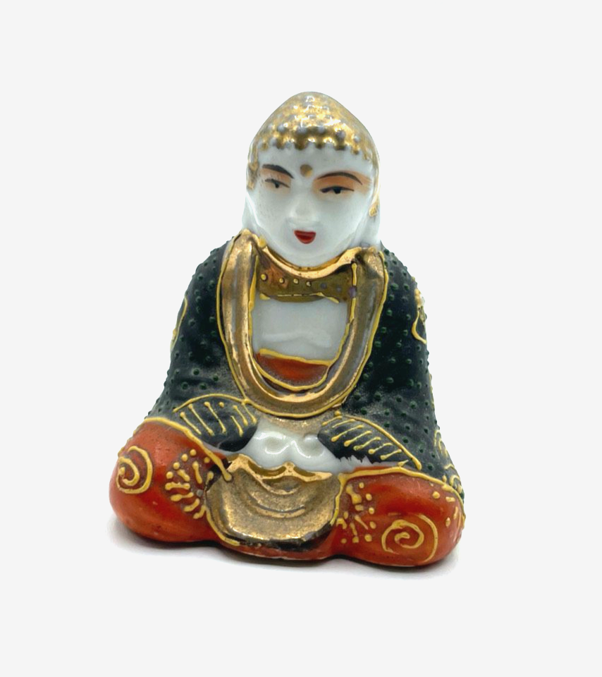 Antik Satsuma Porzellan Buddha Hankoka Moriage Handbemalt Japan um 1900 / 19202