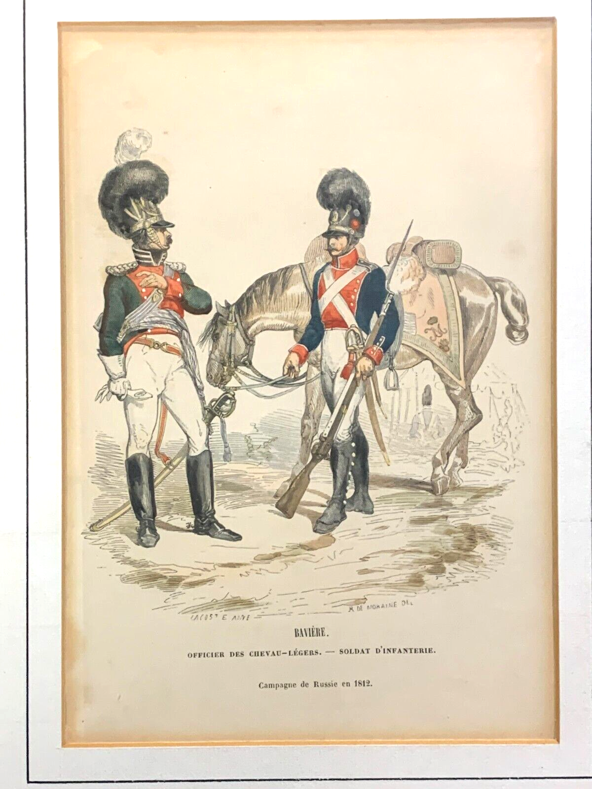 René Louis DEMORAINE - Stahlstich koloriert - Preußische Infanterie Uniform 18121