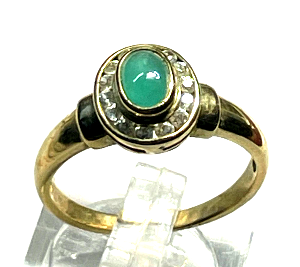 333 Gold 8 K Ring Smaragd Cabochon+ Weißtopas Ø 17,5 mm RG 55 Juwelier Qualität10