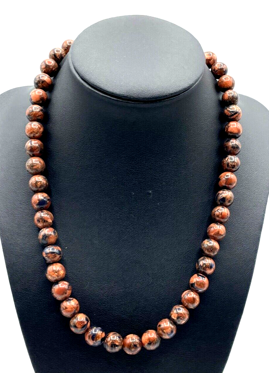 Kugelkette Collier Turmalin Tigerauge Edelstein L 45,5 cm Ø 10 mm wie Goldfluss1