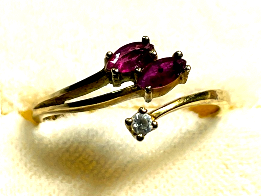 Vintage eleganter 835 Silber Ring vergoldet Ø 17,5 mm RG 55 mit Rubin Weißtopas0