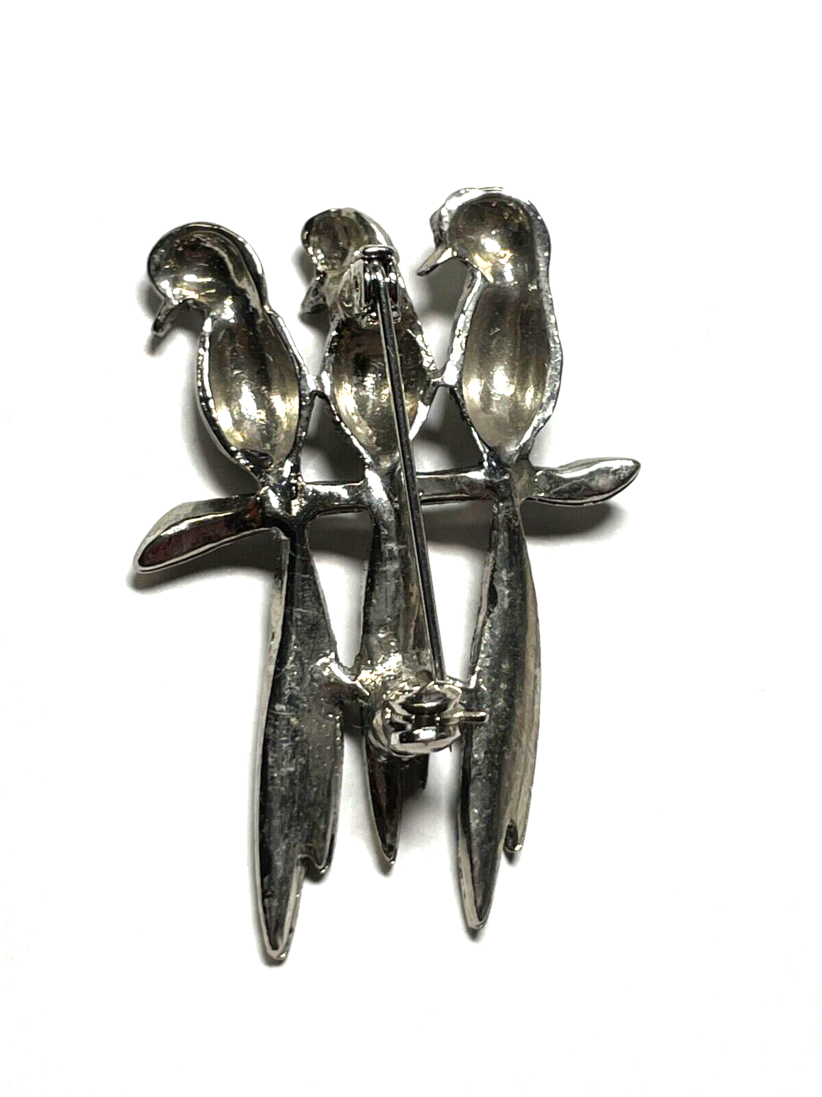 Vintage Brosche Anstecknadel elegantes Design 3 Vögel wie neu grüne Augen4