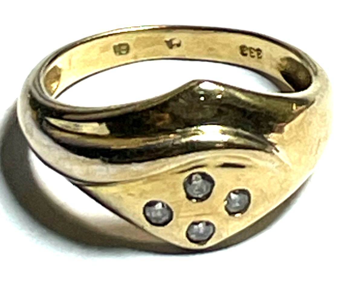 Moderner 333 Gold 8 K Ring 4 x Simili Diamant Ø 17 mm RG 54 Juwelier gebraucht2