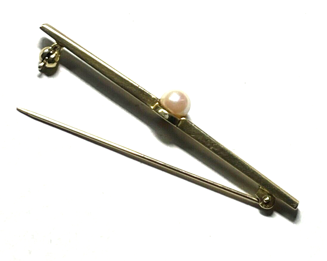 333 Gold 8K Gelbgold klassische Stabbrosche Anstecknadel mit echter Perle 12
