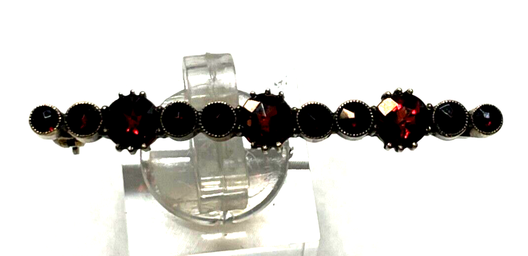 Wunderschöne antik Stabbrosche Granat Anstecknadel Golddouble L 42 mm elegant1