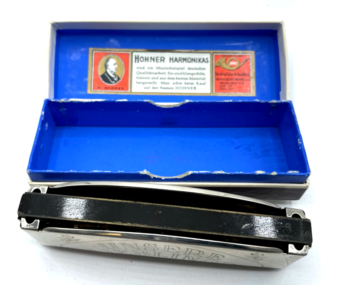 Vintage Unsere Lieblinge M Hohner Harmonika C Mundharmonika orig. Box gepflegt2