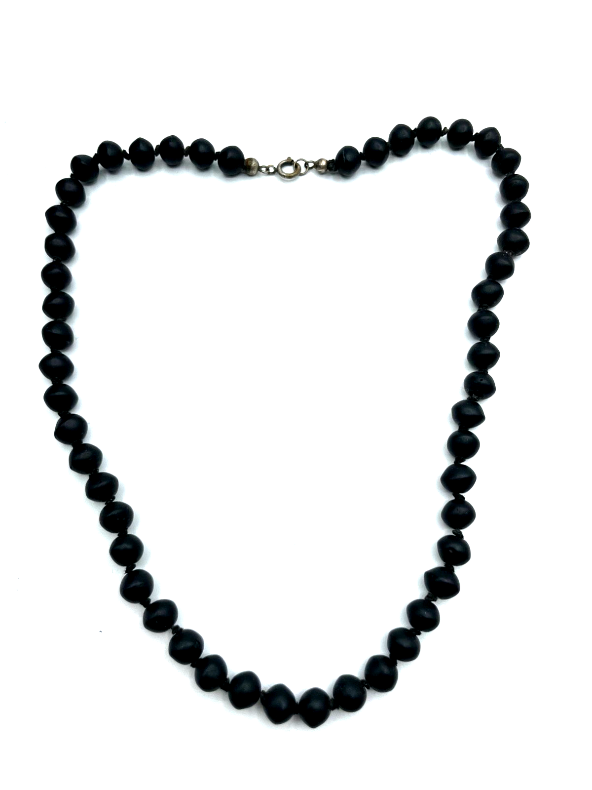 Antik Jet Jagat versteinerte Kohle Trauerschmuck Kette 46 cm Collier geknotet3