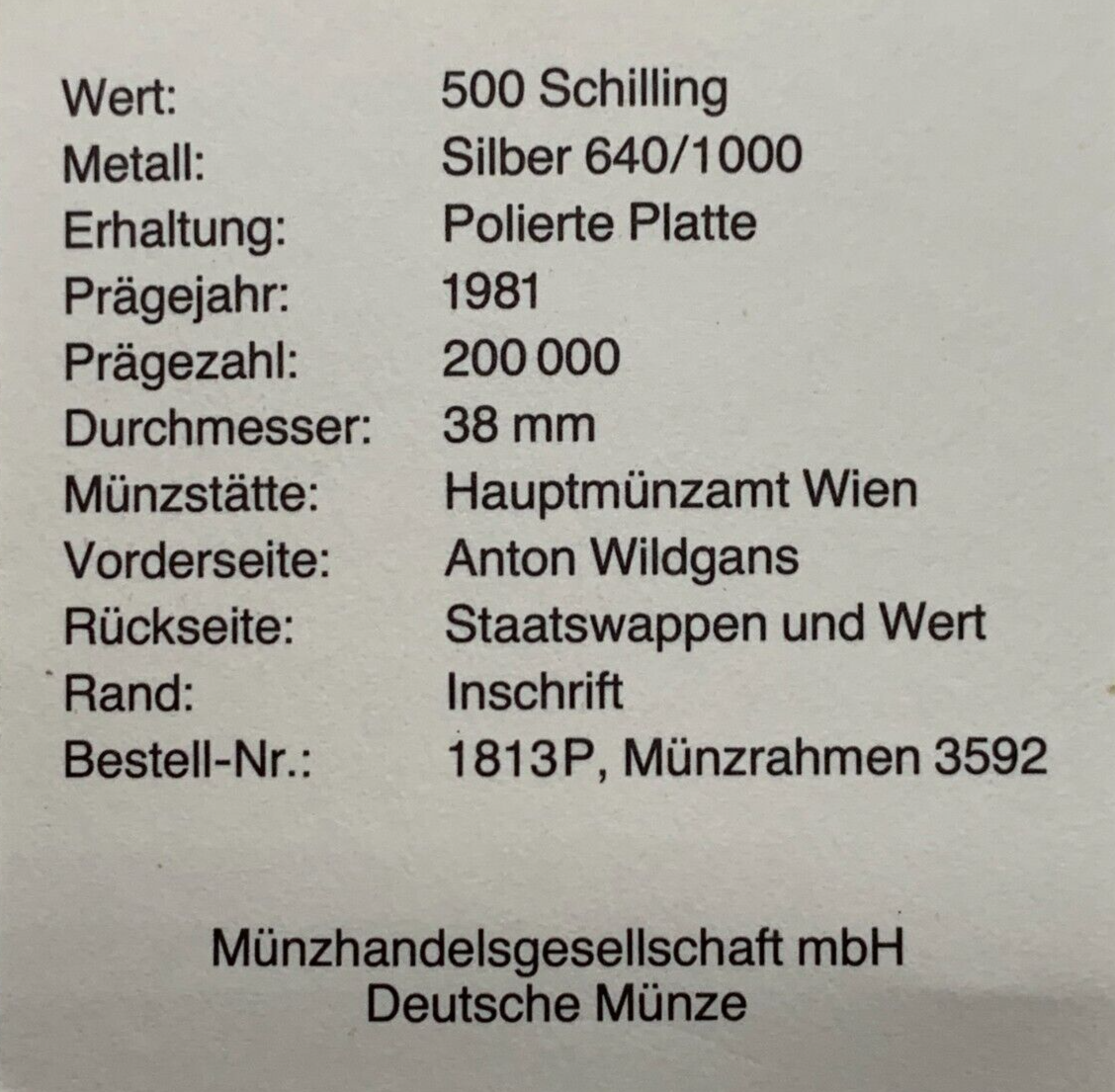 500 Schilling Österreich - Silber Münze - Anton Wildgans - PP2