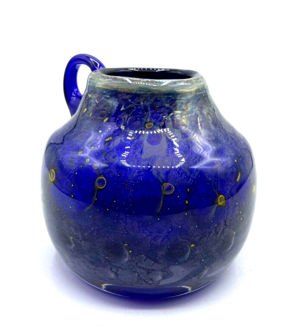 Kunsthandwerk dekorativ Kunstglas Vase blau Einschmelzungen Handarbeit H 11 cm5