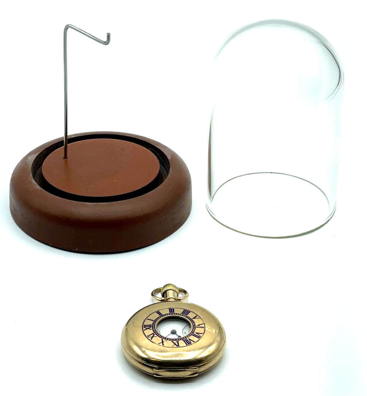 Antik HTU Herren Taschenuhr Elgin USA Golddouble + Glassturz TU Ständer läuft0
