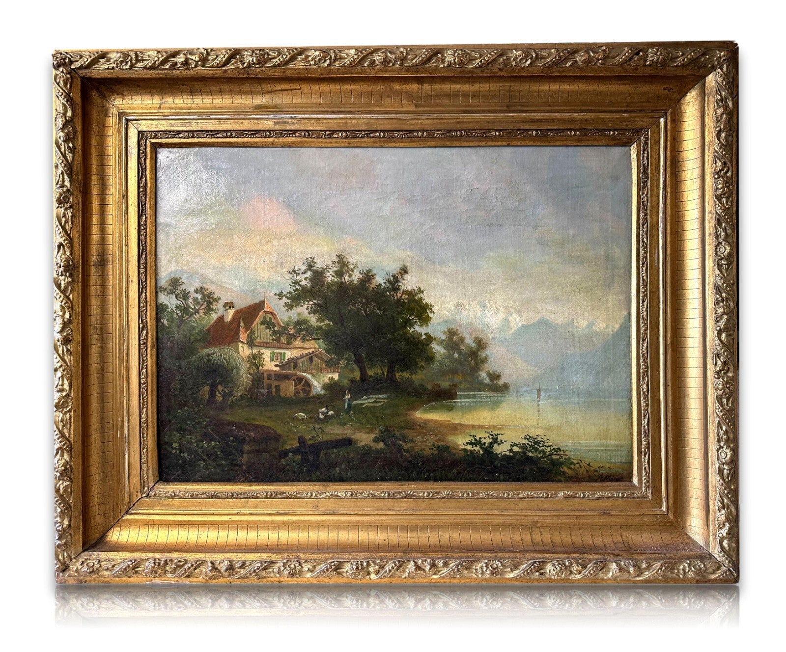 Öl auf Leinwand - A. Moser - Landschaftsgemälde - Voralpen um 18800