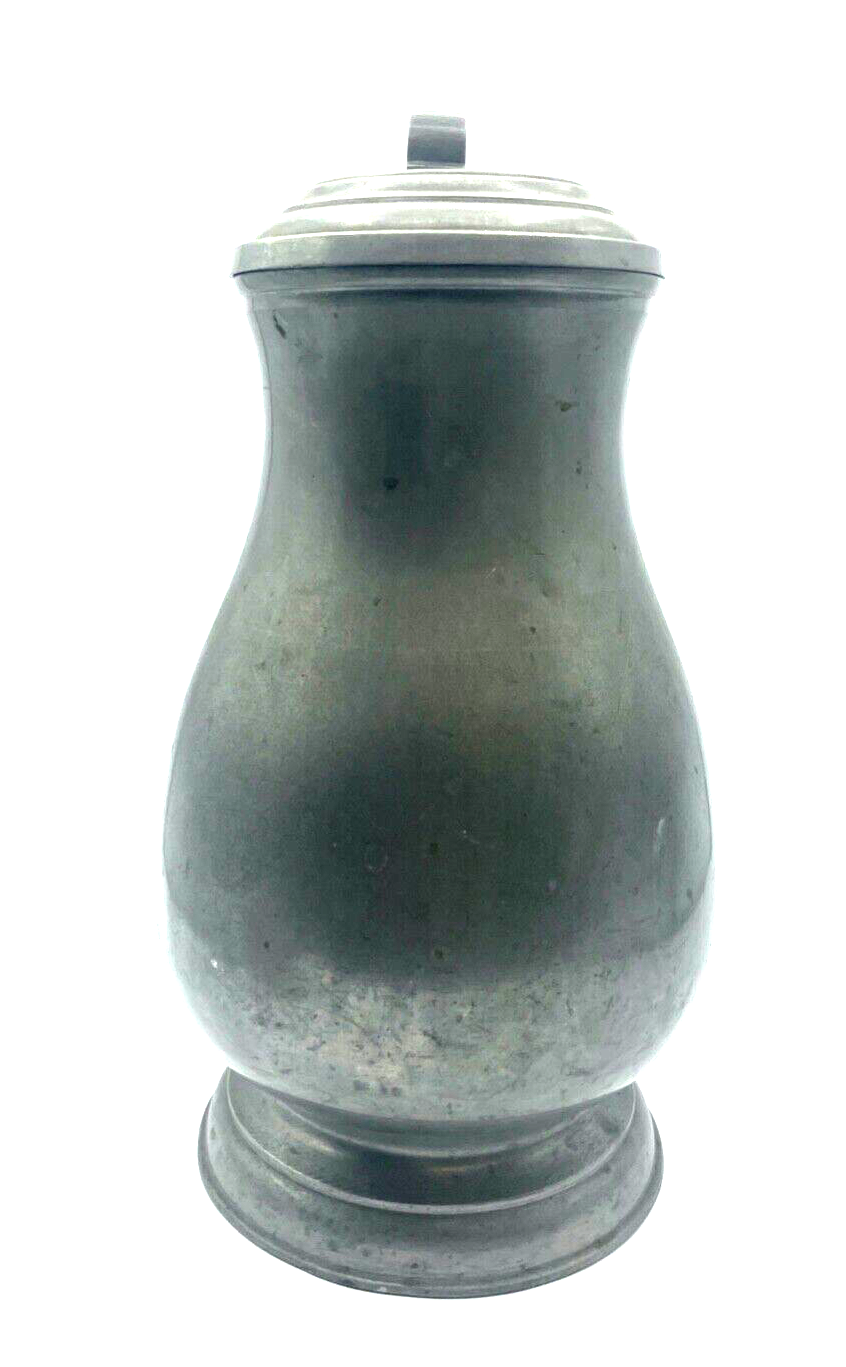 Antik riesiger Zinn Krug Deckel Gravur C. H. 1844 Weinkrug Bierkrug Handarbeit5