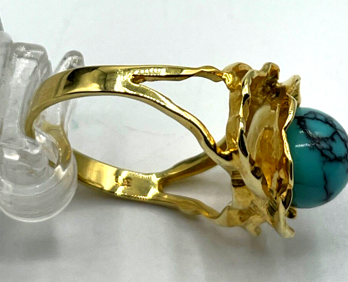 375 Gold 9 K Ring Türkis Perle sehr schöne Fassung Ø 19 mm RG 60 Juwelier solide3