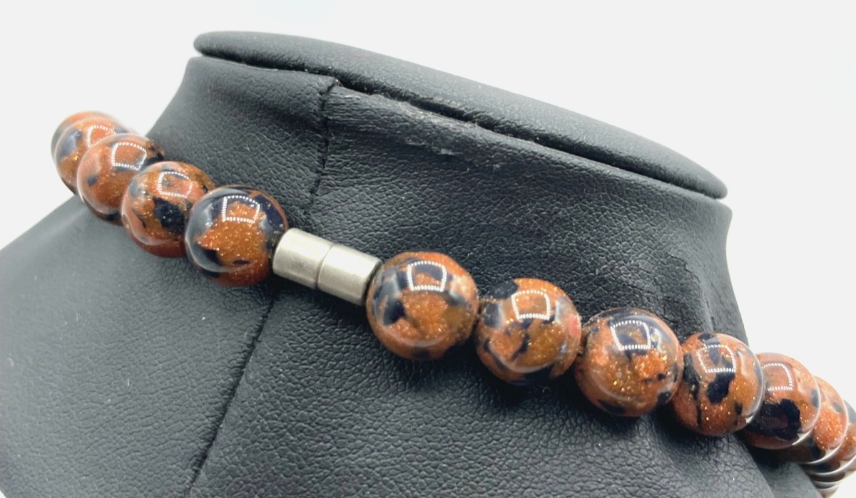 Mahagoni Obsidian Halskette Kugelkette Ø 10 mm mit Magnetschliesse gepflegt2
