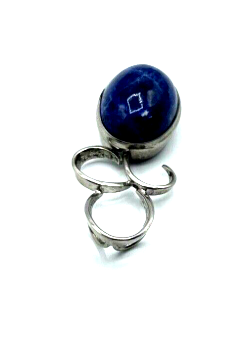70er J Design 925 Silber Anhänger Handarbeit Lapislazuli Cabochon Amulett L 40mm6