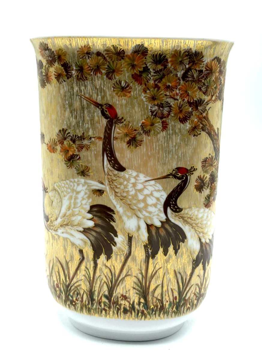 Kaiser Porzellan Vase H 18,5 cm Paradiso K. Nossek Kraniche Golddekor 1A gepfl.0