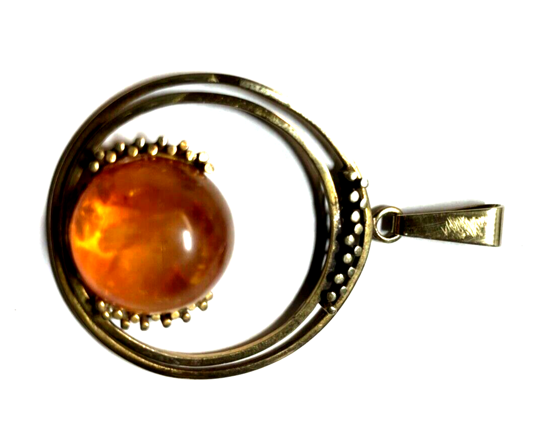 Gr. vintage 70er J 333 Gold 8 K Anhänger Bernstein Cabochon L 57 mm Modernist3