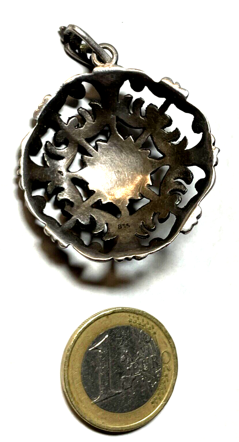 Antik 835 Silber Anhänger um 1900 mit Koralle  Handarbeit L 51 mm B 37 mm4