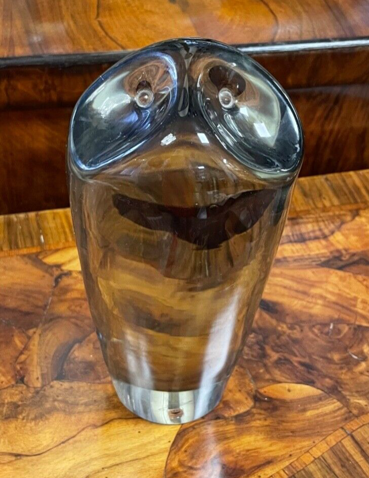 Midcentury Rarität L. Seguso Eule für Gral Glas Turmalin Grün Unikat H 22cm sign0