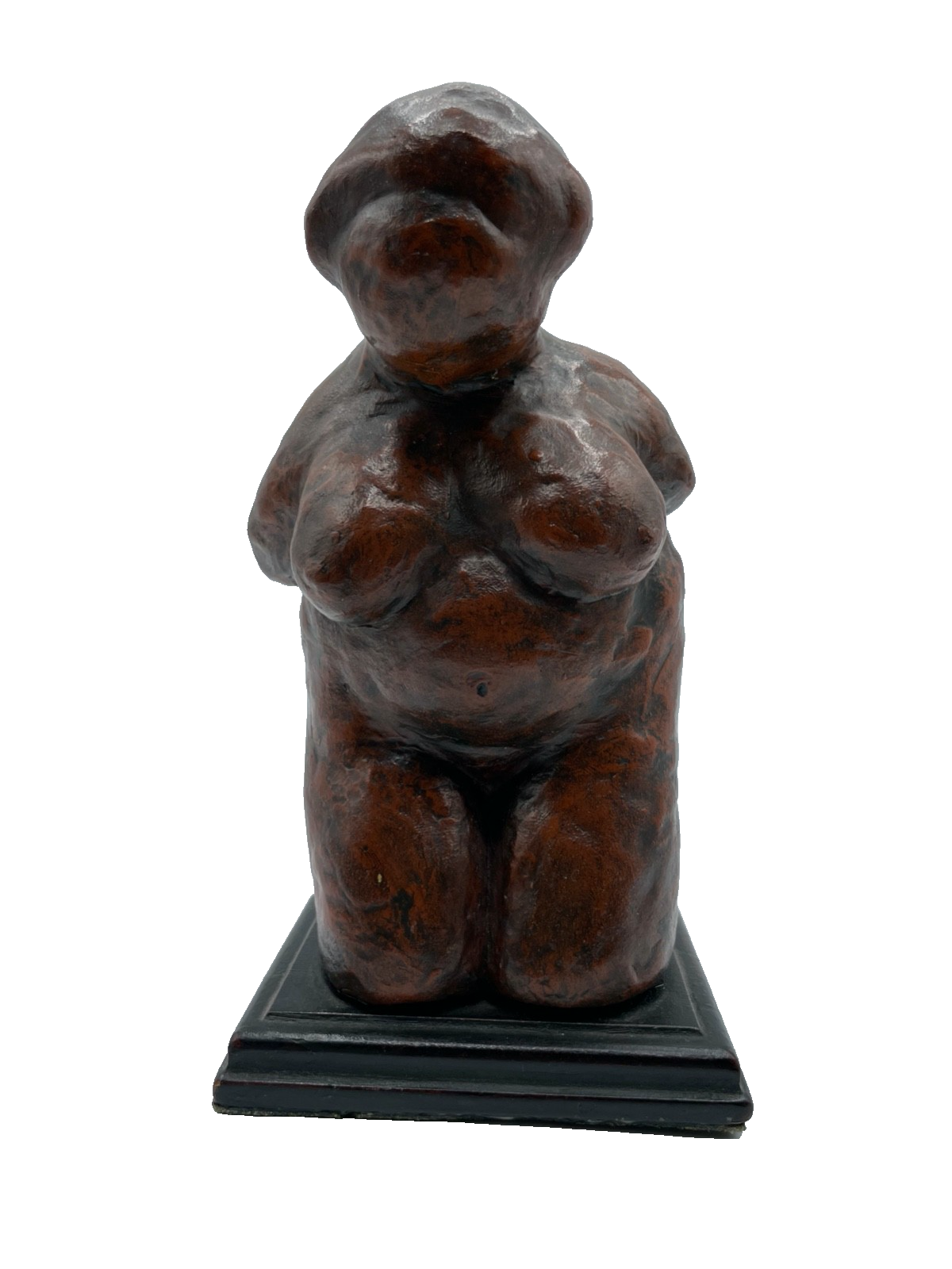 Terrakotta Skulptur Art wie Venus von Willendorf auf Holzsockel H 20,5 cm gepfl.1