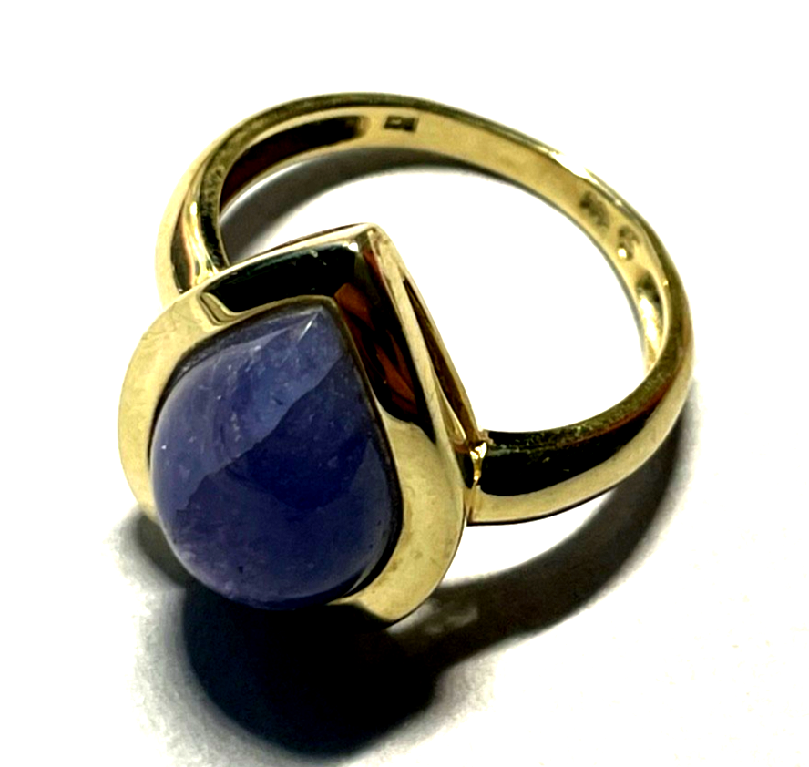 Massiver 585 Gold 14 K BCI Ring Tansanit Cabochon Tropfen RG 57 Ø 18 mm gepflegt6