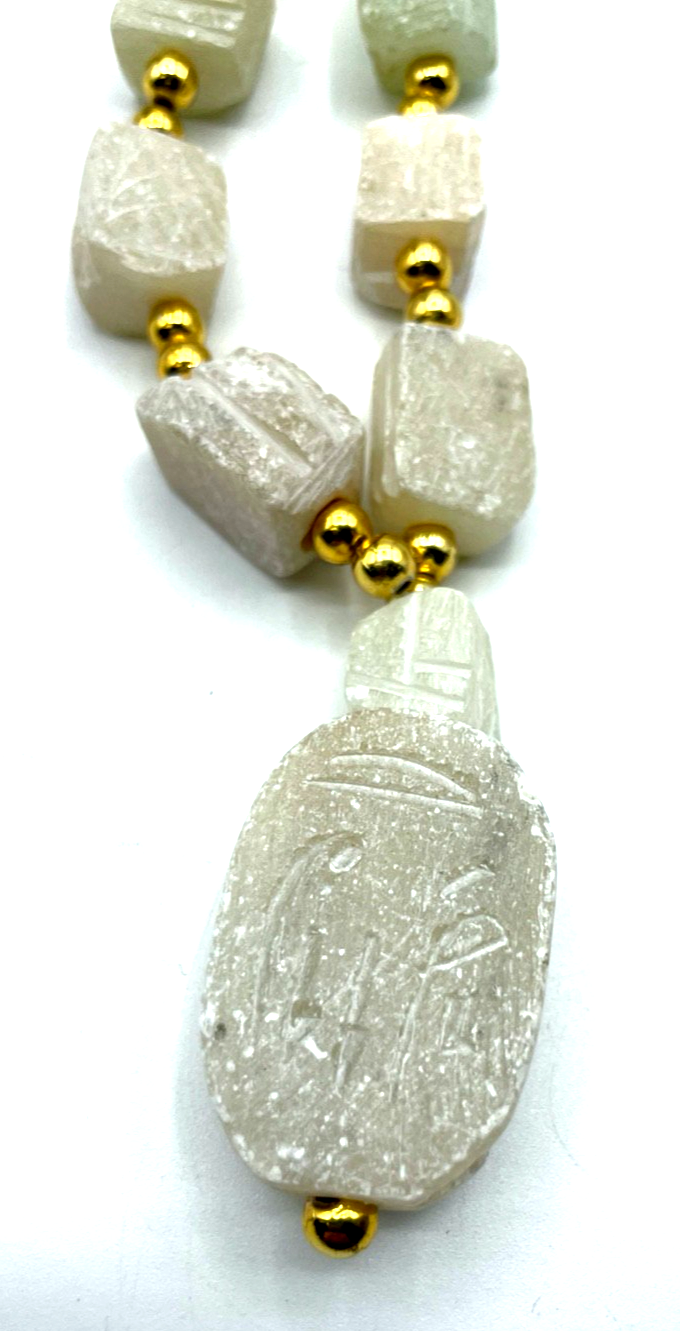 Stattliche Ägypten Halskette Alabaster Cluster Handarbeit Skarabäus Kette5
