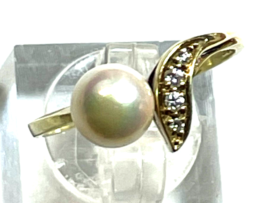 585 Gold 14 K Gelbgold Ring Südsee Perle Brillanten 0,06 ct Ø 18,5 mm RG 58 gepf11