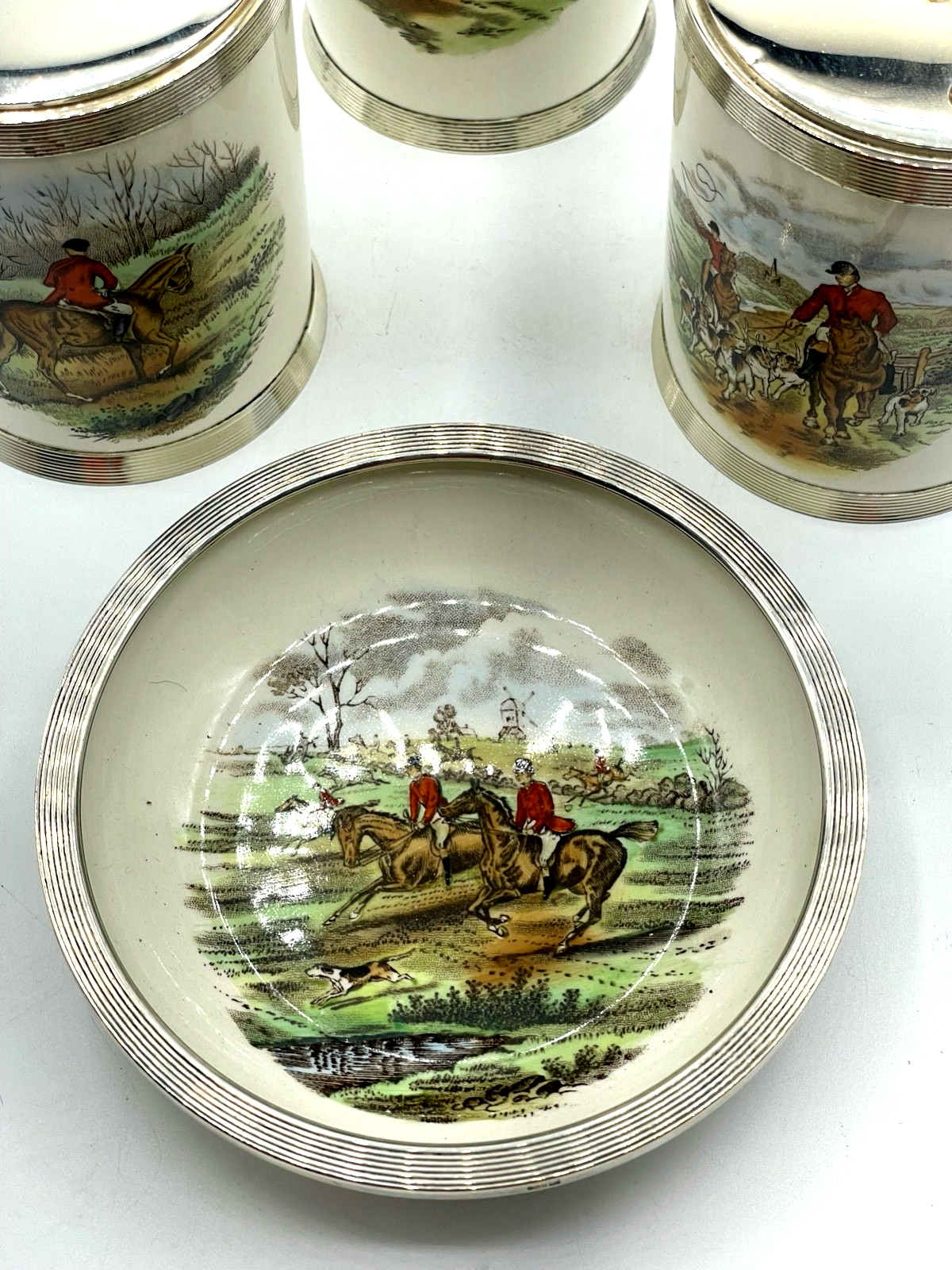 Vintage Bar Set Copeland Spode England Sterling Silber Herring's Hunt 4 teilig3