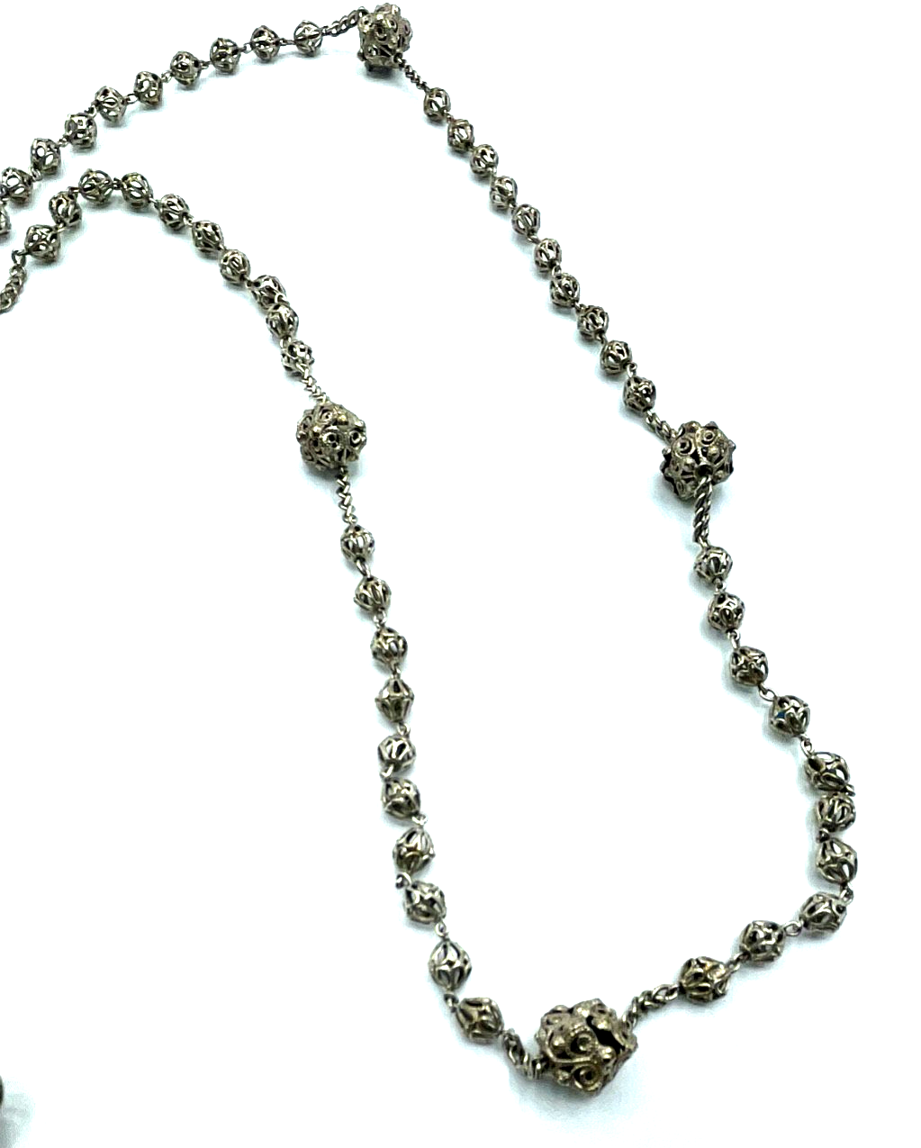 Antik Biedermeier Rosenkranz Filigran + Emaille Kreuz Perlen Filigransilber  A3