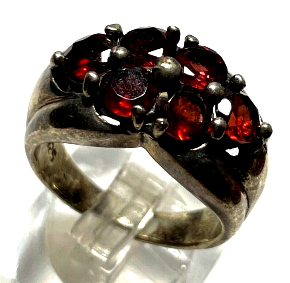 Solider 925 Silber Ring Silberring 6x Granat Handarbeit Ø 18 mm RG 57 gepflegt4