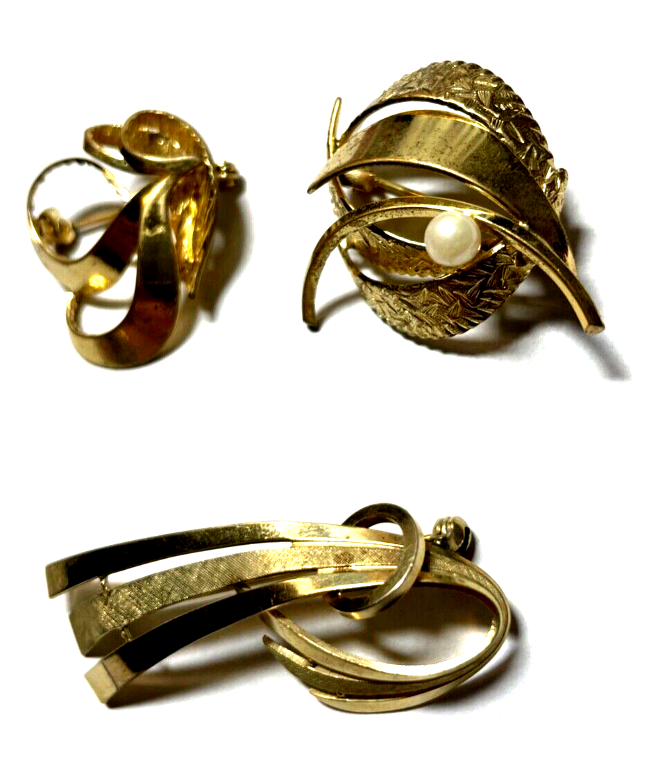 3 x vintage elegante amerikaner Gold Double Brosche Anstecknadel2