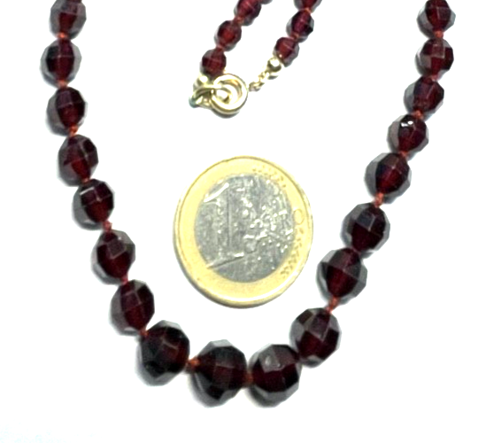 Attraktive alte + lange facettierte Granat Halskette L 57,5 cm Golddouble3
