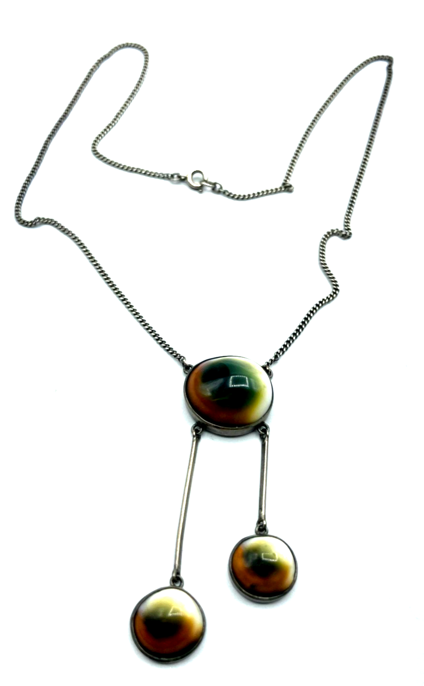Vintage Rarität Operculum Augenachat Collier Halskette 835 Silber sehr gepflegt6