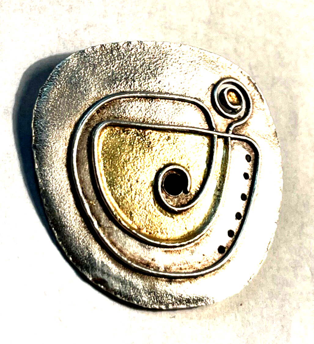 925 Silber Brosche Designer Anstecknadel mit Gold Unikat Silberschmiede Design2