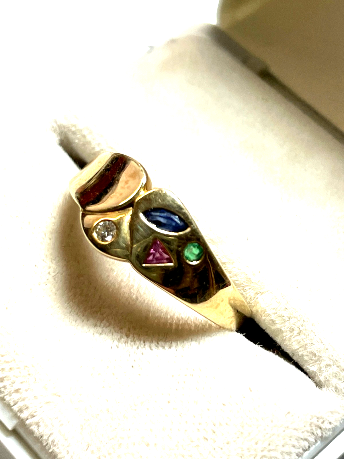 585 Gold 14 K Ring modernes Design Brillant + Farbsteine Juwelier Ø 18,5mm RG 583
