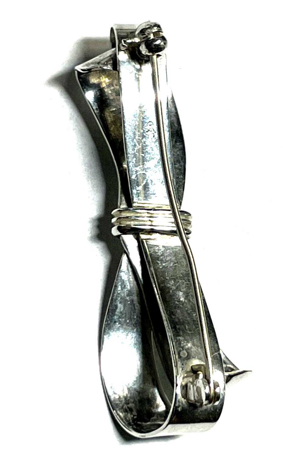 Antik 835 Silber Brosche Anstecknadel klassische Schleife Dekor Handarbeit L50mm3