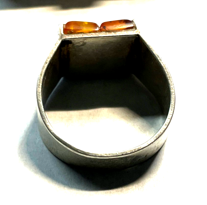Aparter 925 Silber Ring Handarbeit 4 Bernstein Cabochon RG 65 Ø 20,6 unisex2