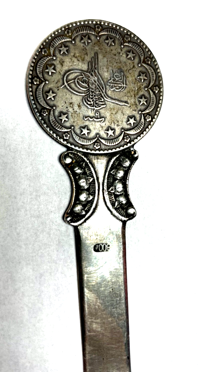 Antik 800 Silber Brieföffner osmanisch Tughra Mehmed V Kurus L18,2 cm 40,3 Gramm2