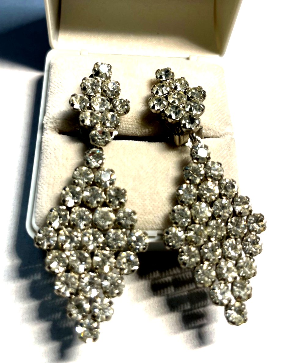 Paar vintage Strass Ohrclips Clips top gepflegt L 55 B 27 mm wunderschön elegant6