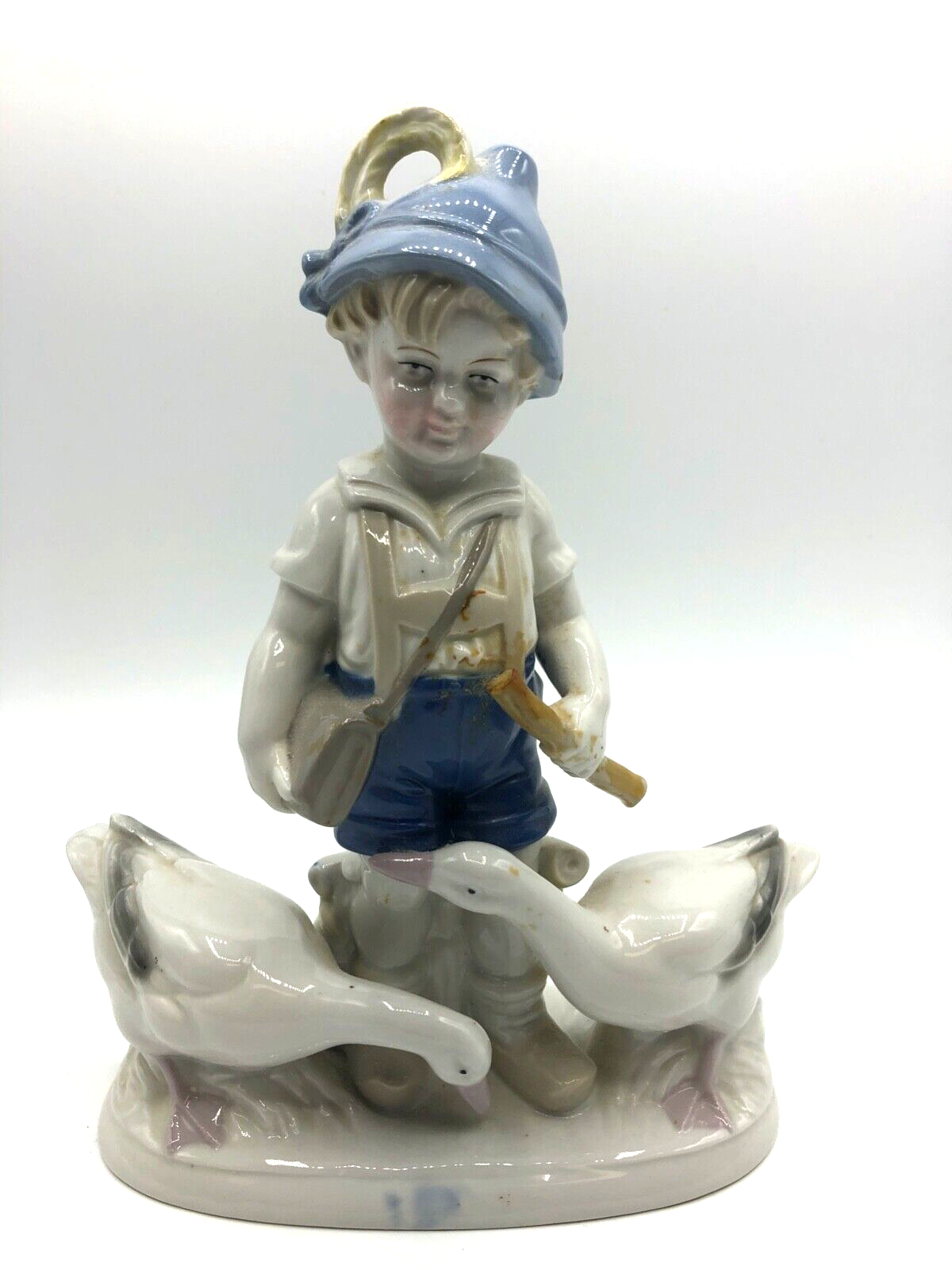 Vintage DDR VEB Porzellan Figur Gänsehirte Wagner & Apel handbemalt H 21 cm2