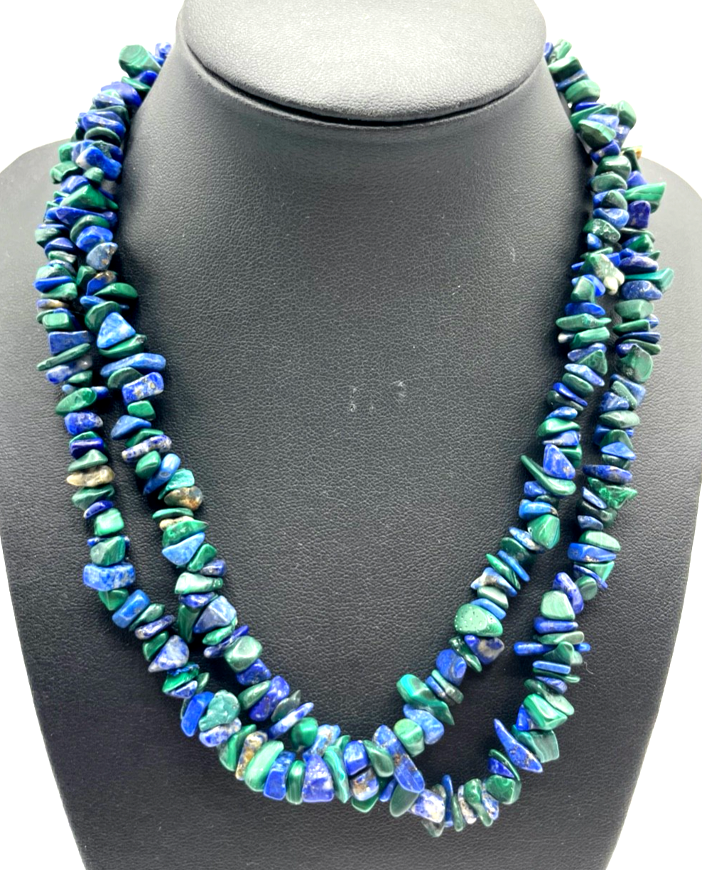 Vintage 98 cm Malachit Lapislazuli Mix Splitterkette poliert fortlaufend B 10mm0