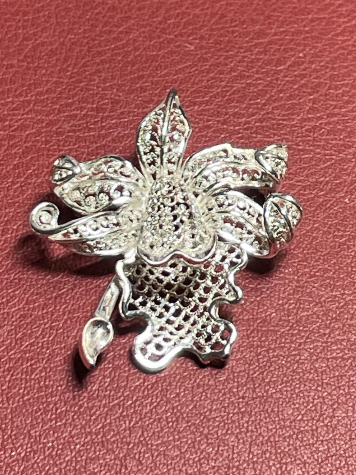 Antik 800 Silber Brosche Anstecknadel Filigransilber Handarbeit Orchidee gepfl.9