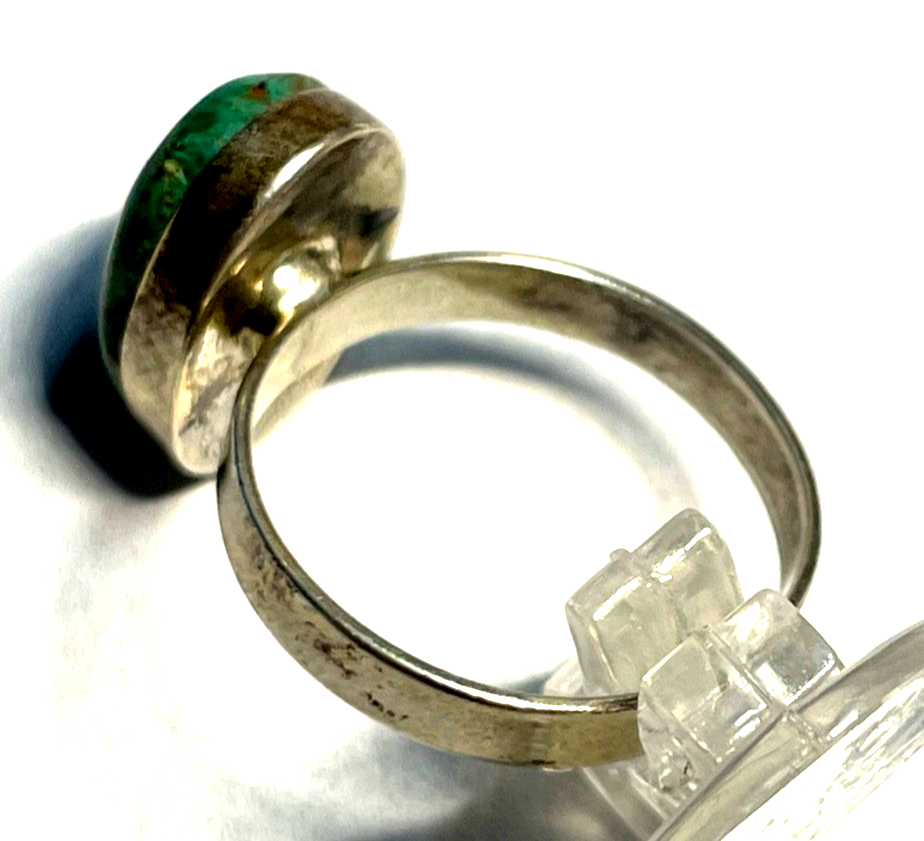 Solider 925 Silber Ring Chrysokoll Cabochon Besatz Handarbeit Ø 17 mm RG 54 Nr.13