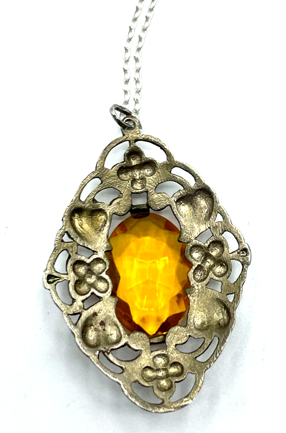 Antik romantischer Silber Anhänger 30er J Farbstein feine Silber Gliederkette4