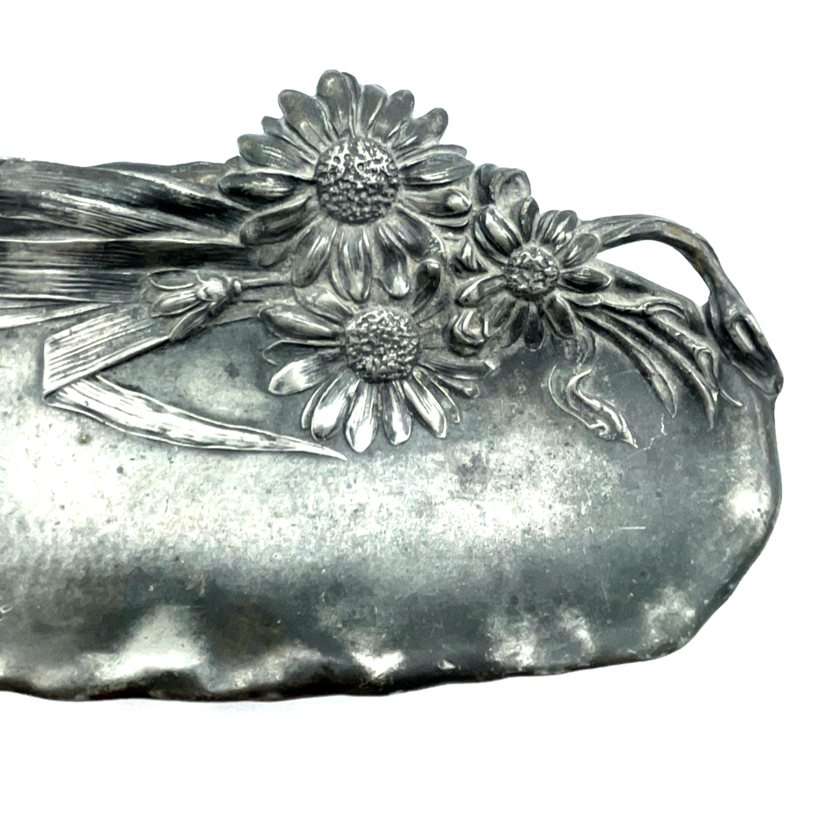 Antik Jugendstil Schreibtischauflage Stiftablage um 1900 versilbert floral Dekor1