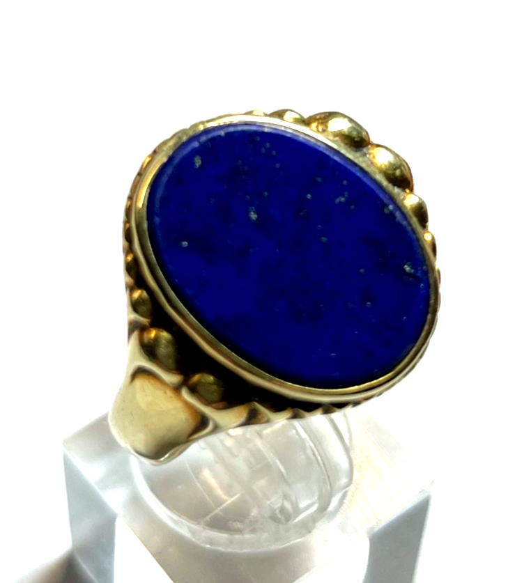 Antik 585 Gold 14 K Herrenring Ring Siegelring Lapislazuli Platte Ø 21 mm RG 664