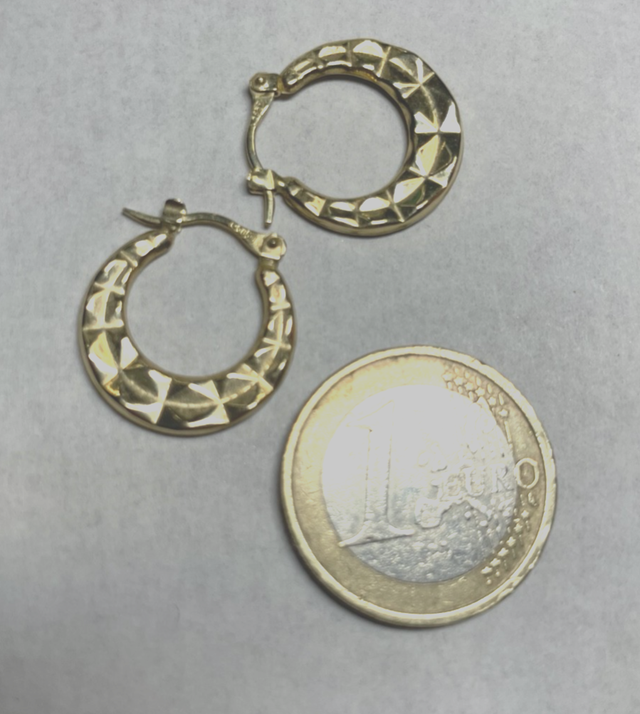585 Gold 14 K Ohrringe Creolen Struktur Muster Ø 18 mm B 5 mm Juwelier gepflegt3