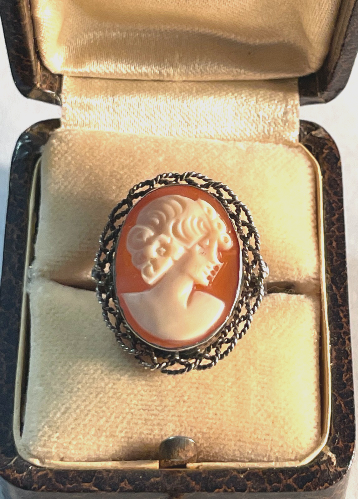 Vintage Gemme Handgeschnitten Cameo Ring 925 Silber RG 54 Ø 17 mm Handarbeit0